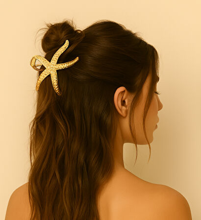 Deniz Yıldızı Formlu 11 cm Gold Saç Tokası – Zarif ve Modern Saç Aksesuarı