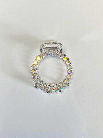 Taşlı Halka Formlu 6 cm Gümüş Saç Tokası – Zarif ve Işıltılı Saç Aksesuarı