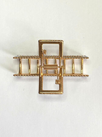 7 cm Renkli Taşlı Dikdörtgen Gold Saç Tokası – Işıltılı ve Modern Metal Mandal Toka