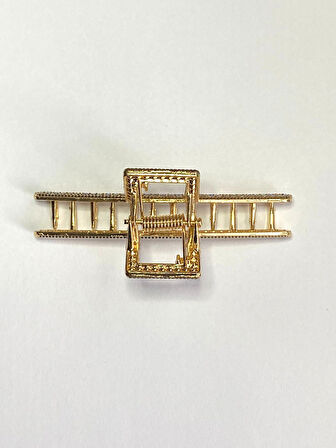 7 cm Gold Taşlı Kavisli Saç Tokası – Şık ve Işıltılı Metal Mandal Toka