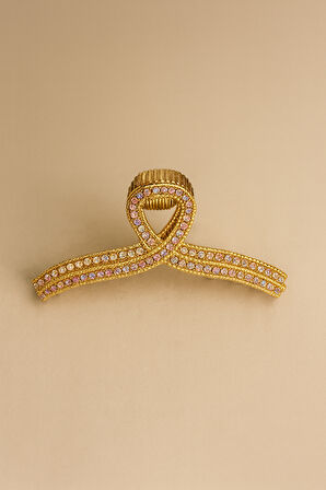 7 cm Gold Fiyonk Model Taşlı Saç Tokası – Renkli Işıltılı Metal Mandal Toka