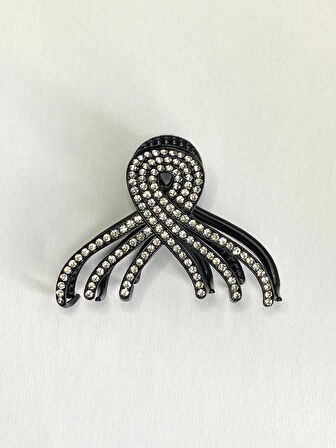 7 cm Siyah Taşlı Dal Formu Saç Tokası – Zarif ve Işıltılı Metal Mandal Toka