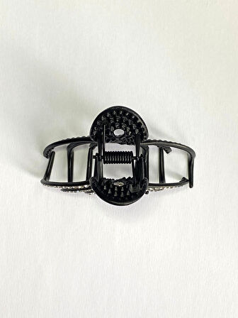 7 cm Siyah Taşlı Dal Formu Saç Tokası – Zarif ve Işıltılı Metal Mandal Toka