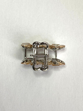 Bej Taşlı Çiçek Gümüş Detaylı Metal Mandal Toka 4 cm 