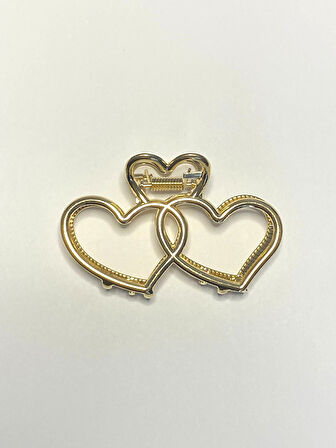 7 cm Çift Kalp Model Gold Saç Tokası – Zarif ve Romantik Metal Mandal Toka