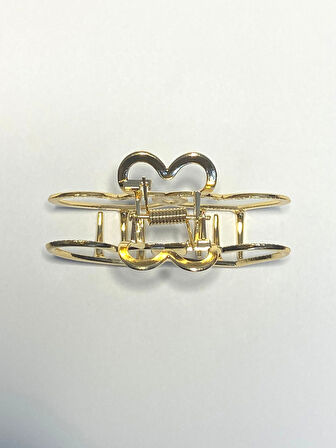 7 cm Çift Kalp Model Gold Saç Tokası – Zarif ve Romantik Metal Mandal Toka