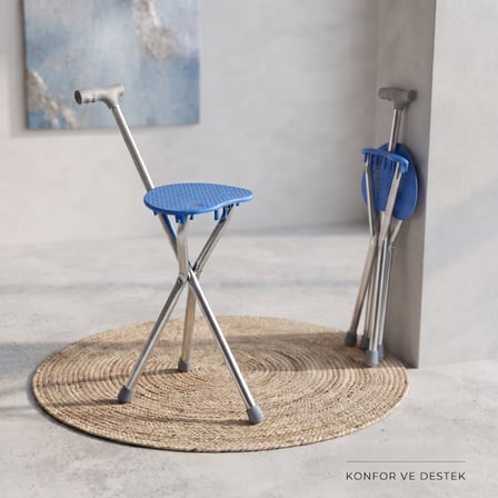 Premium Katlanabilir Baston Sandalye Oturaklı 88 cm Yaşam Asistanı Pratik Eşya Günlük Yardımcı