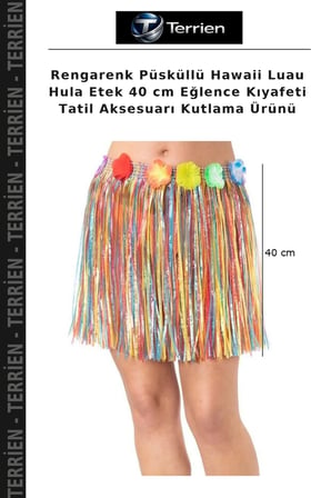 Rengarenk Püsküllü Hawaii Luau Hula Etek 40 cm Eğlence Kıyafeti Tatil Aksesuarı Kutlama Ürünü