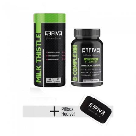 Effive Milk Thistle Deve Dikeni + B-Complex B Vitamini Kompleks Pillbox Hediyeli