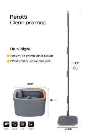 Kapris Clean Pro Mop Temizlik Seti Temiz Kirli Suyu Ayırma Özellikli Mop