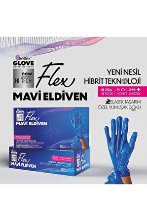 Flex tek kullanımlık pudrasız tpe eldiven 100'lü M-mavi