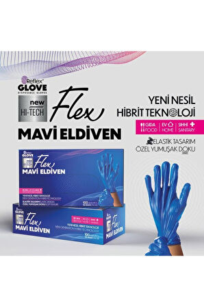 Flex tek kullanımlık pudrasız tpe eldiven 100'lü S-mavi