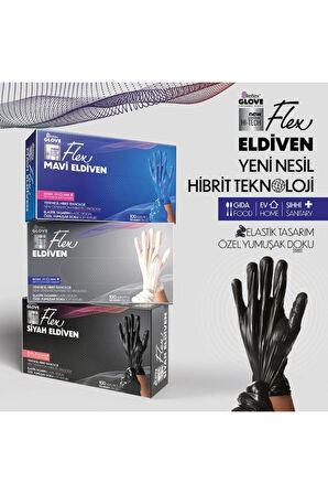 Flex tek kullanımlık pudrasız tpe eldiven 100'lü S-mavi