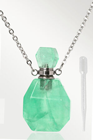 Sertifikalı Parfüm Şişe Tasarımlı Yeşil Florit Taşı Kolye - Gümüş Aparat