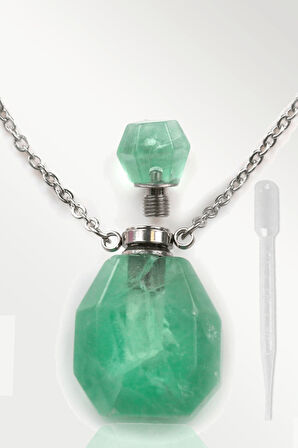 Sertifikalı Parfüm Şişe Tasarımlı Yeşil Florit Taşı Kolye - Gümüş Aparat