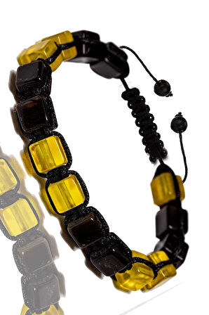 Üretici Sertifikalı Küp Kesim Bordo Sarı Doğal Damla Kehribar Bileklik