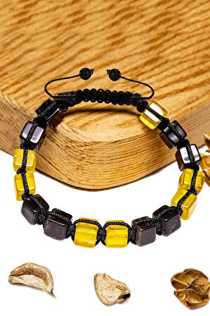 Üretici Sertifikalı Küp Kesim Bordo Sarı Doğal Damla Kehribar Bileklik