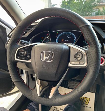 HONDA CİVİC FC5 ARACA ÖZEL DİKMELİ DİREKSİYON KILIFI KIRMIZI İP