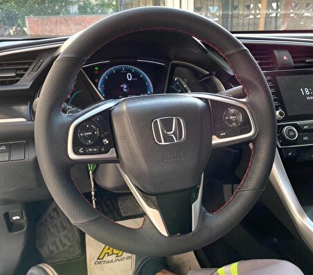 HONDA CİVİC FC5 ARACA ÖZEL DİKMELİ DİREKSİYON KILIFI KIRMIZI İP