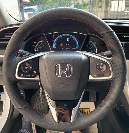 HONDA CİVİC FC5 ARACA ÖZEL DİKMELİ DİREKSİYON KILIFI KIRMIZI İP