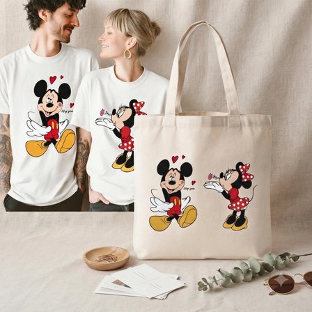 Mickey Minnie Mouse Baskılı Sevgili Kombin Seti & Hediyelik Çanta & Tişört