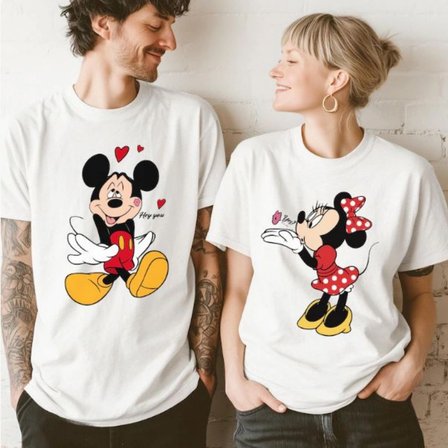 Mickey Minnie Mouse Baskılı Sevgili Kombin Seti & Hediyelik Çanta & Tişört