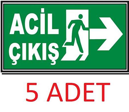 5 Adet Fosforlu Acil Çıkış Levhası  - Fotolümenli - Sağ Yön