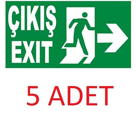 5 Adet Fosforlu Acil Çıkış Exit Levhası  - Fotolümenli - Sağ Yön