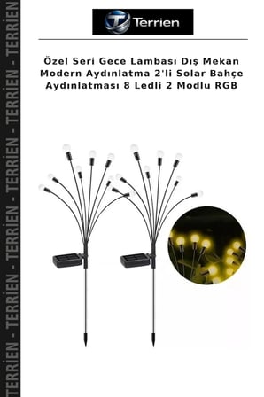Özel Seri Gece Lambası Dış Mekan Modern Aydınlatma 2'li Solar Bahçe Aydınlatması 8 Ledli 2 Modlu RGB