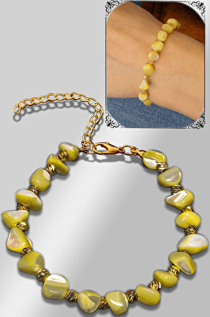 Sertifikalı Sarı Renkli Sedef Taşı Bileklik - Ayarlamalı (Altın Kaplama)