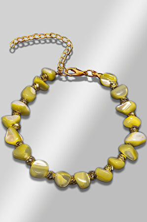 Sertifikalı Sarı Renkli Sedef Taşı Bileklik - Ayarlamalı (Altın Kaplama)