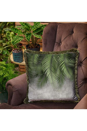 Yeşil Palmiye Yapraklar Yastık (dolgu Boncuk Elyaf, Uluslararası Yıkama Ve Solmama Sertifikası)