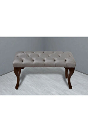 Classic Chester Model Kapitoneli Krem Puf - Ceviz Ayak