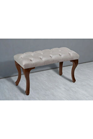 Classic Chester Model Kapitoneli Krem Puf - Ceviz Ayak