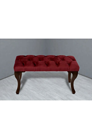 Classic Chester Model Kapitoneli Bordo Puf - Ceviz Ayak
