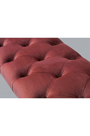 Classic Chester Model Kapitoneli Bordo Puf - Ceviz Ayak