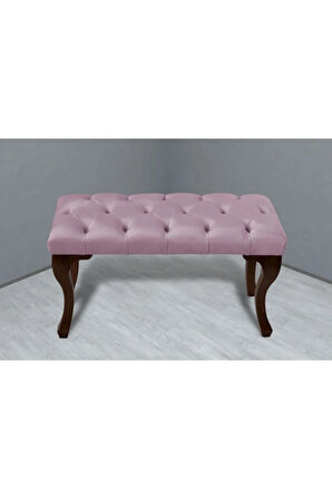 Classic Chester Model Kapitoneli Pembe Puf - Ceviz Ayak