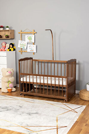 Ahşap Beşik Anne Yanı Beşik Ceviz 60x120 - Uyku Setsiz Tek Yataklı