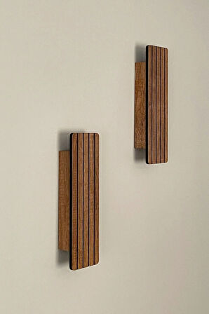 2 Adet Ahşap Pilli Dekoratif Duvar Aydınlatması Aplik Gece Lambası (CEVİZ- AMBER)