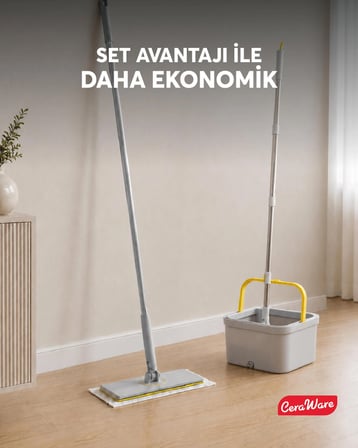 Home Care Premium Hijyen Seti Dual System Kare Mop Pratica Click Mop 2 Mikrofiber Bez