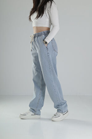 Premium Kalite Buz Mavisi Baggy Pantolon