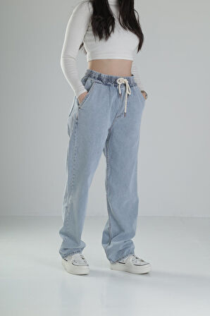 Premium Kalite Buz Mavisi Baggy Pantolon