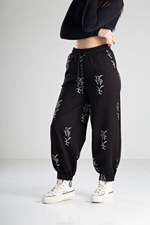 Chinese Desenli Siyah Pantolon