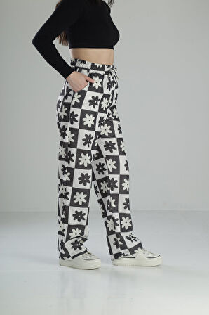 Çiçek Desenli Baggy Pantolon