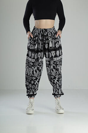 Etnik Desenli Pileli Jogger Pantolon