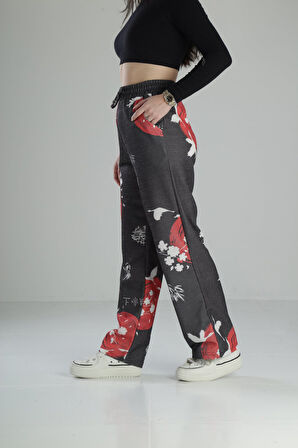 Japon Çiçeği Desenli Baggy Pantolon
