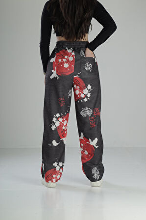 Japon Çiçeği Desenli Baggy Pantolon