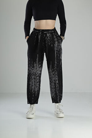Matrix Desenli Kemerli Baggy Pantolon