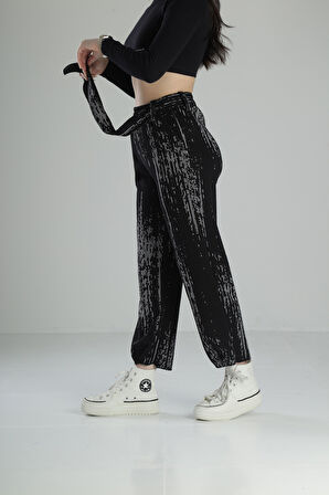 Matrix Desenli Kemerli Baggy Pantolon