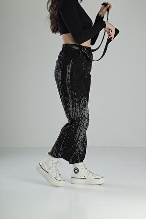 Matrix Desenli Kemerli Baggy Pantolon